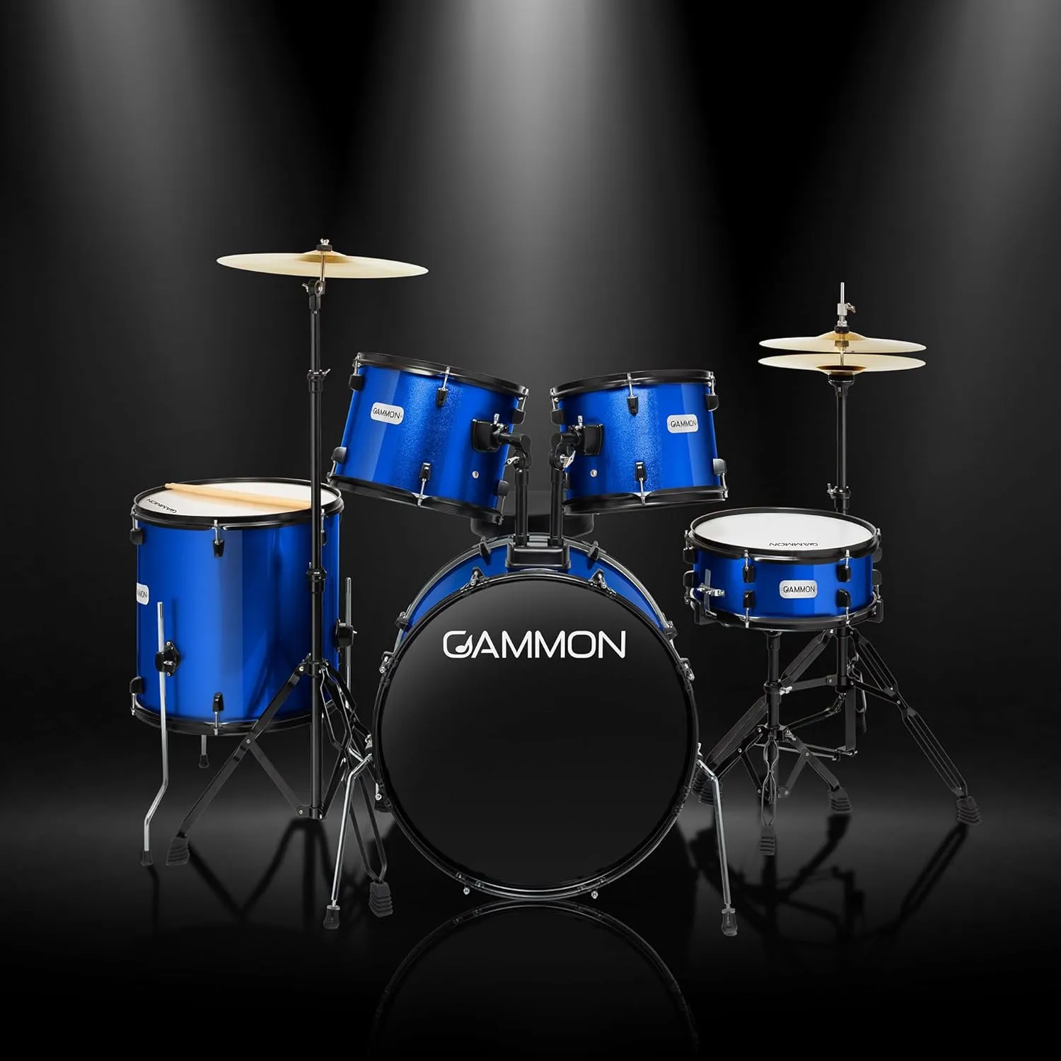 Full Size Complete Adult 5-Piece Drum Set with Cymbals, Stands, Stool, and Sticks - Blue