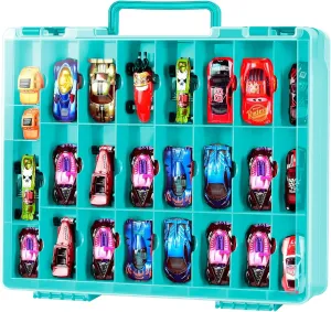 FULLCASE Toys Organizer Storage Compatible with Hot Wheels Car, Container for Matchbox Cars, Mini Toy, Small Dolls, Double Sided Carrying Box for Hotwheels - 48 Compartments (Case Only) Blue