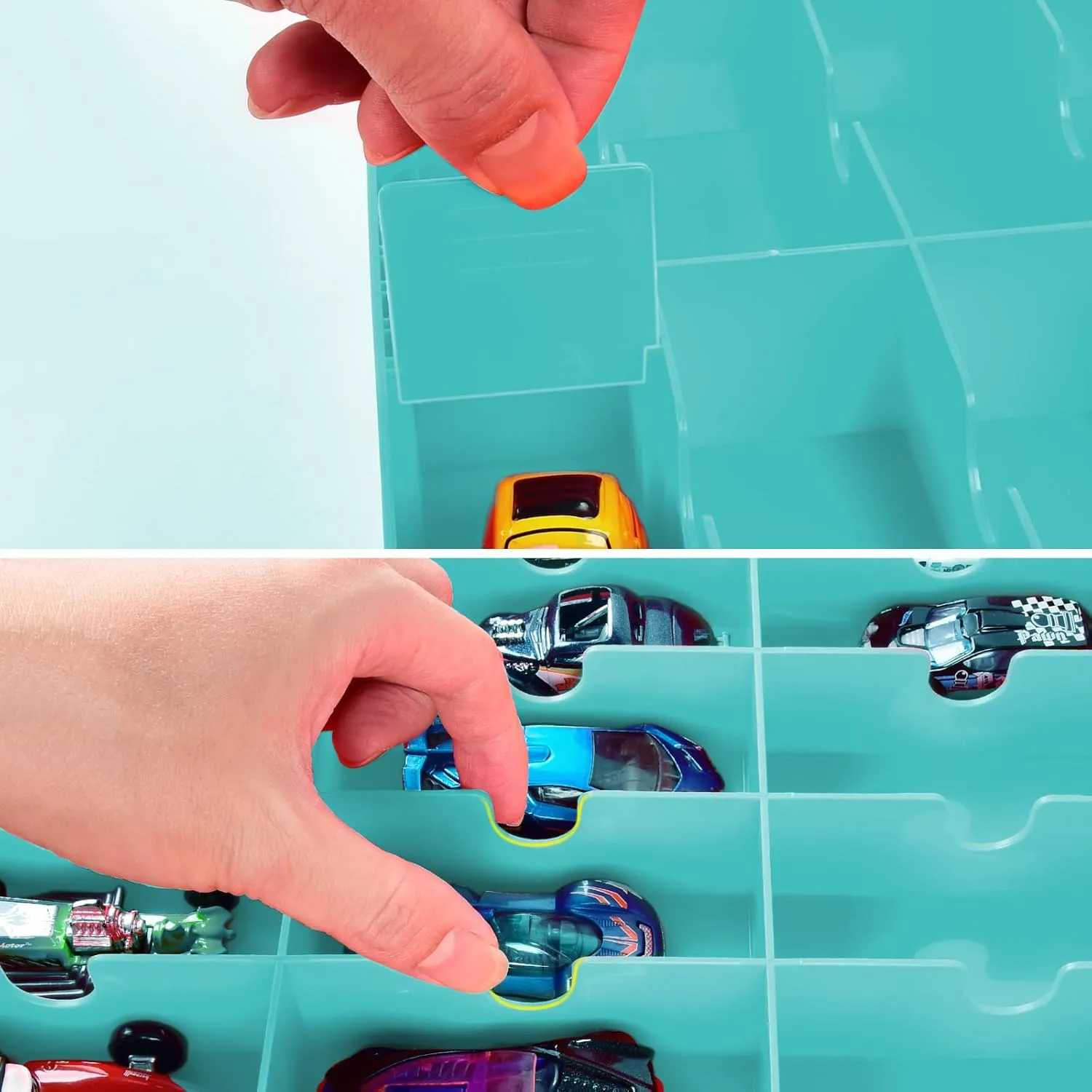 FULLCASE Toys Organizer Storage Compatible with Hot Wheels Car, Container for Matchbox Cars, Mini Toy, Small Dolls, Double Sided Carrying Box for Hotwheels - 48 Compartments (Case Only) Blue