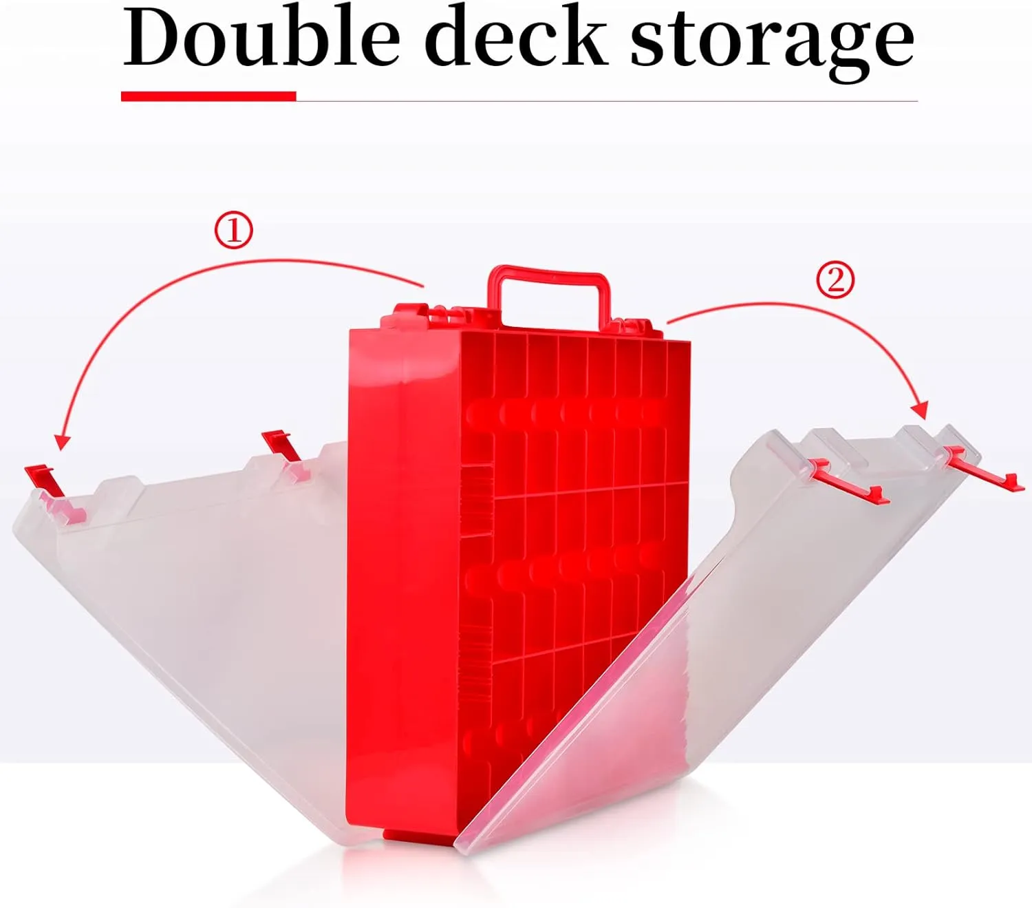 FULLCASE Toys Organizer Storage Compatible with Hot Wheels Car, Container for Matchbox Cars, Mini Toy, Small Dolls, Double Sided Carrying Box for Hotwheels - 48 Compartments (Case Only) Red