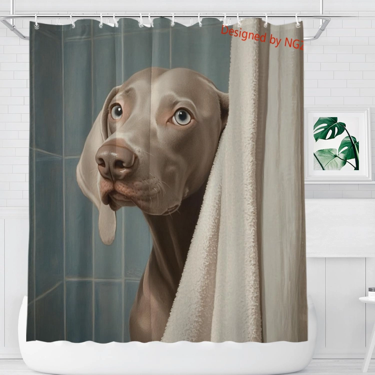 Funny Dog Cute Weimaraner Shower Curtain Durable Waterproof Fabric Bathtub Sets Home Fabric Bathroom Shower Curtain Set with Hooks 72x72 Inch