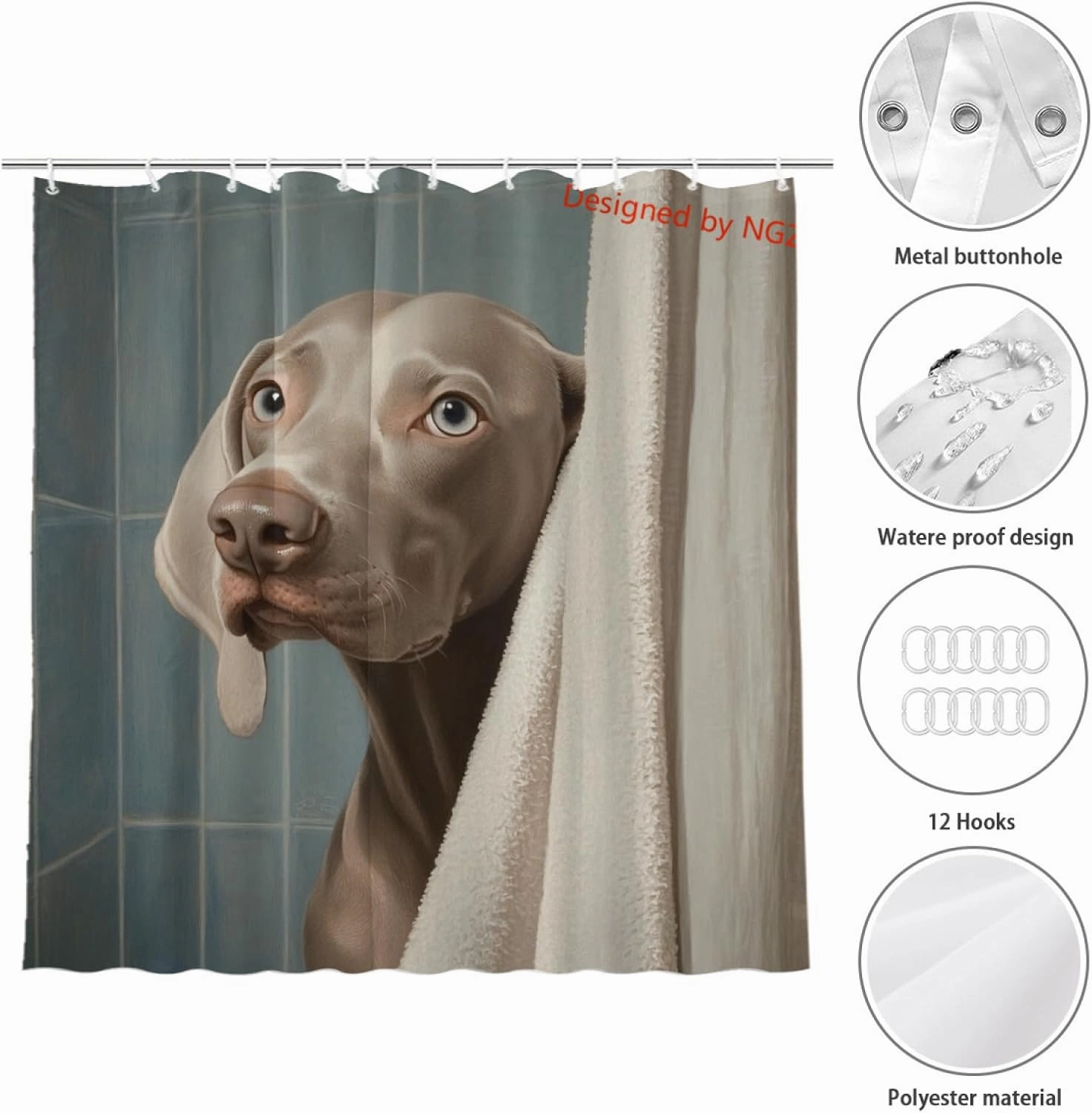 Funny Dog Cute Weimaraner Shower Curtain Durable Waterproof Fabric Bathtub Sets Home Fabric Bathroom Shower Curtain Set with Hooks 72x72 Inch
