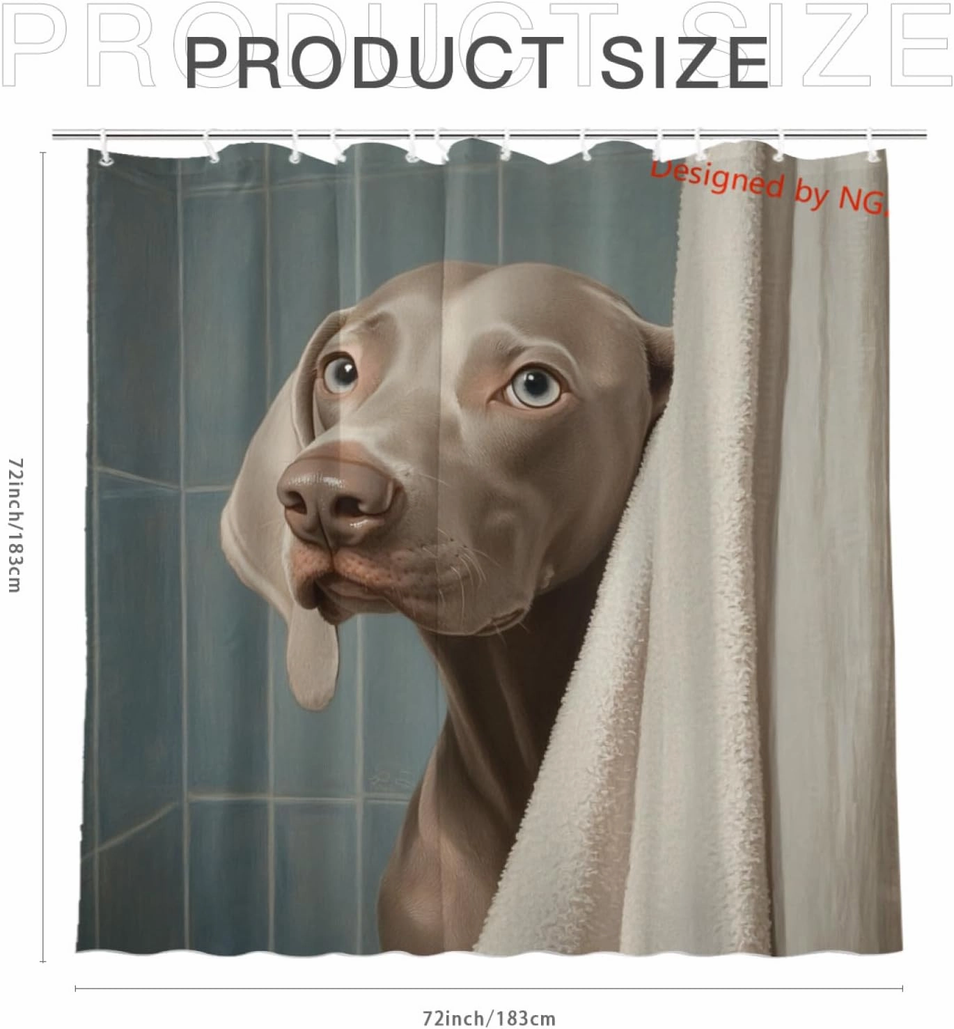 Funny Dog Cute Weimaraner Shower Curtain Durable Waterproof Fabric Bathtub Sets Home Fabric Bathroom Shower Curtain Set with Hooks 72x72 Inch
