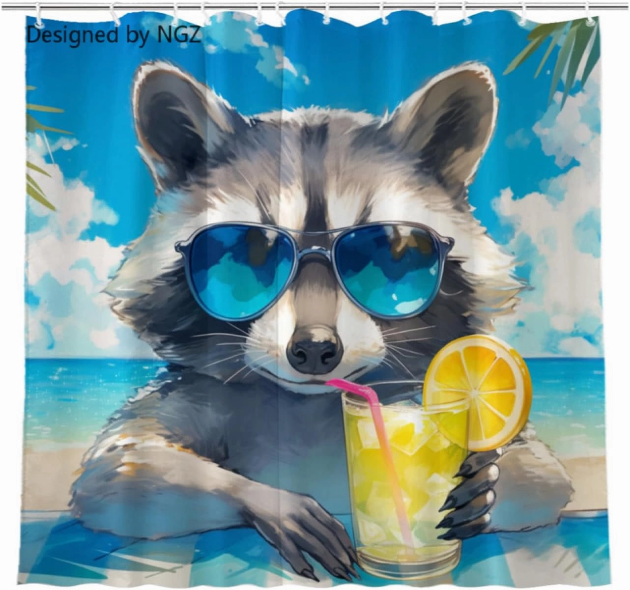 Funny Raccoon Blue Shower Curtain, Colorful Lemon Yellow Curtain, 72x72 Inches Shower Curtains for Bathroom, Snow Fabric Bath Curtains Set with 12 Hooks