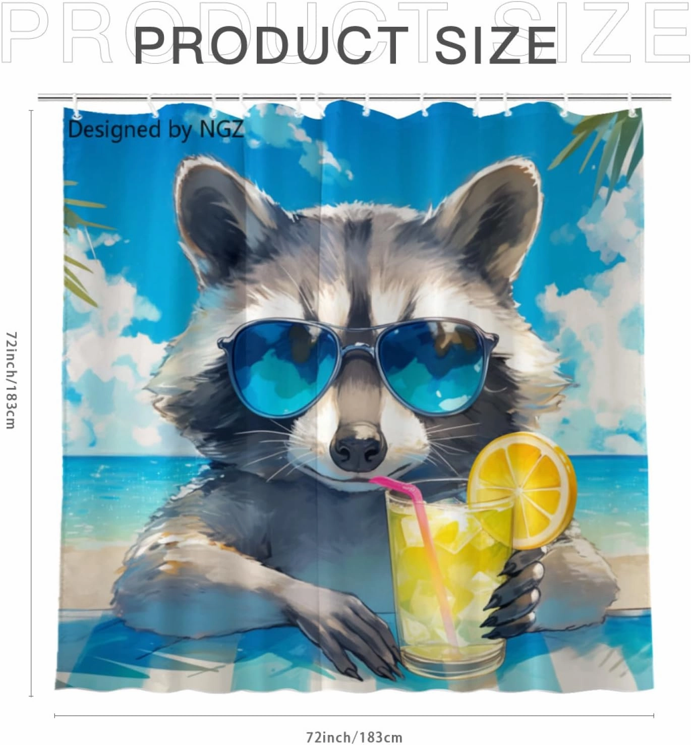 Funny Raccoon Blue Shower Curtain, Colorful Lemon Yellow Curtain, 72x72 Inches Shower Curtains for Bathroom, Snow Fabric Bath Curtains Set with 12 Hooks