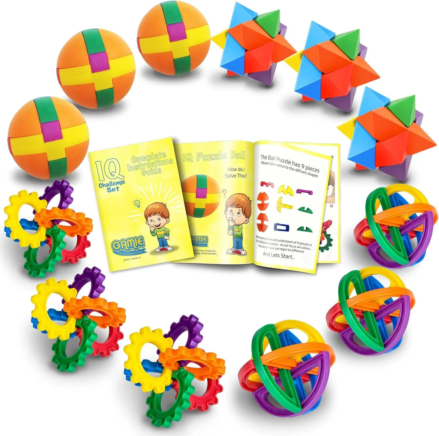 Gamie IQ Challenge Set, Brain Teaser Puzzles, Fun Puzzle Balls with Free Colorful Instruction Guide, Party Games, Includes 12 Fun and Challenging Puzzle Balls, Great Educational Toy for Kids
