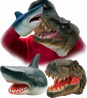 Gemini&Genius Tyrannosaurus & Shark Hand Puppets Dinosaur and Marine Animal World Action Figure Set Funny & Scared Head Hand Puppets for Home, Stage and Class Role Play Toys