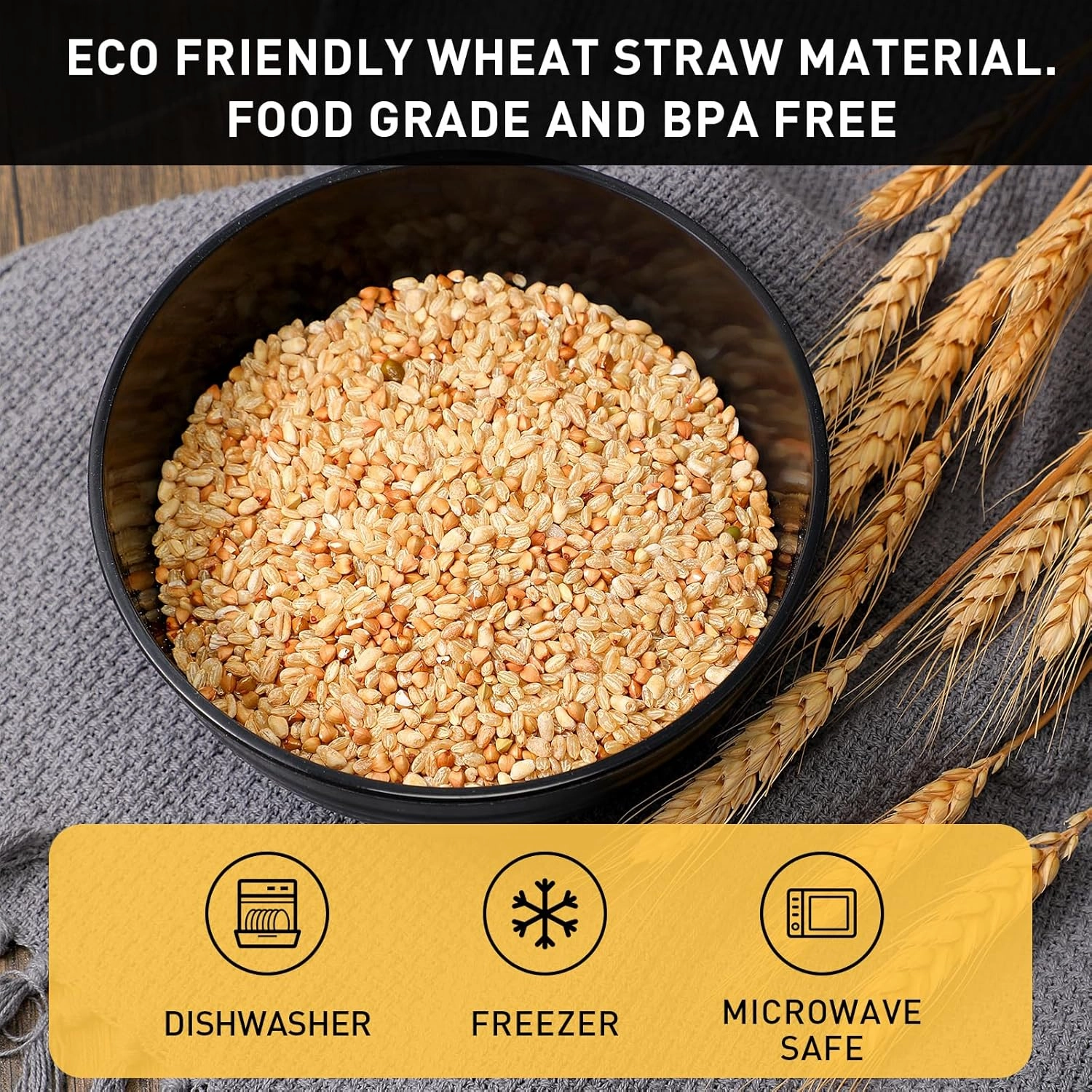 Geosar 18 Pcs Unbreakable Cereal Bowls 24 Oz Microwave and Dishwasher Safe Wheat Straw Fiber Lightweight Bowl for Soup Kitchen Serving Salad Dishes Oatmeal(Black)