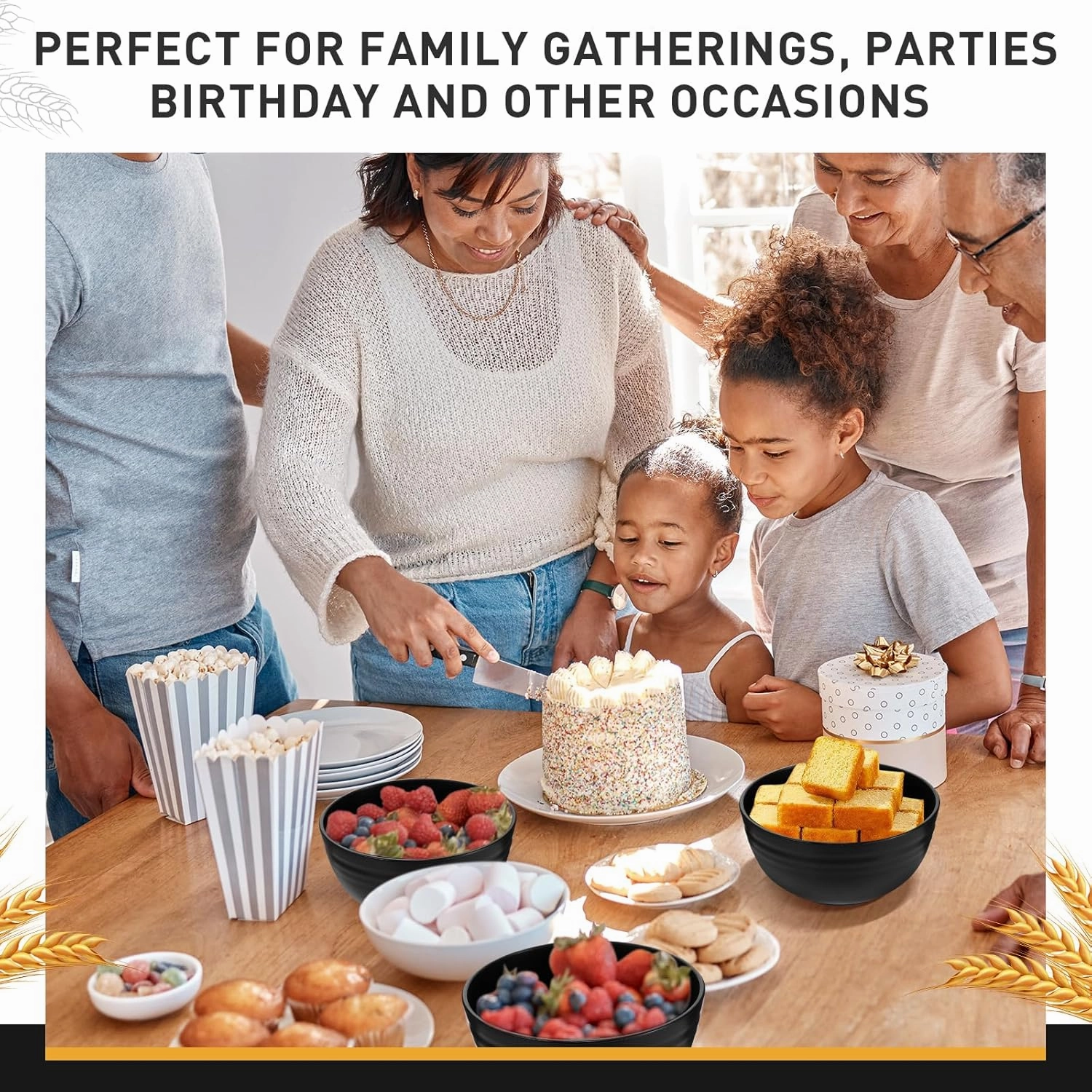Geosar 18 Pcs Unbreakable Cereal Bowls 24 Oz Microwave and Dishwasher Safe Wheat Straw Fiber Lightweight Bowl for Soup Kitchen Serving Salad Dishes Oatmeal(Black)