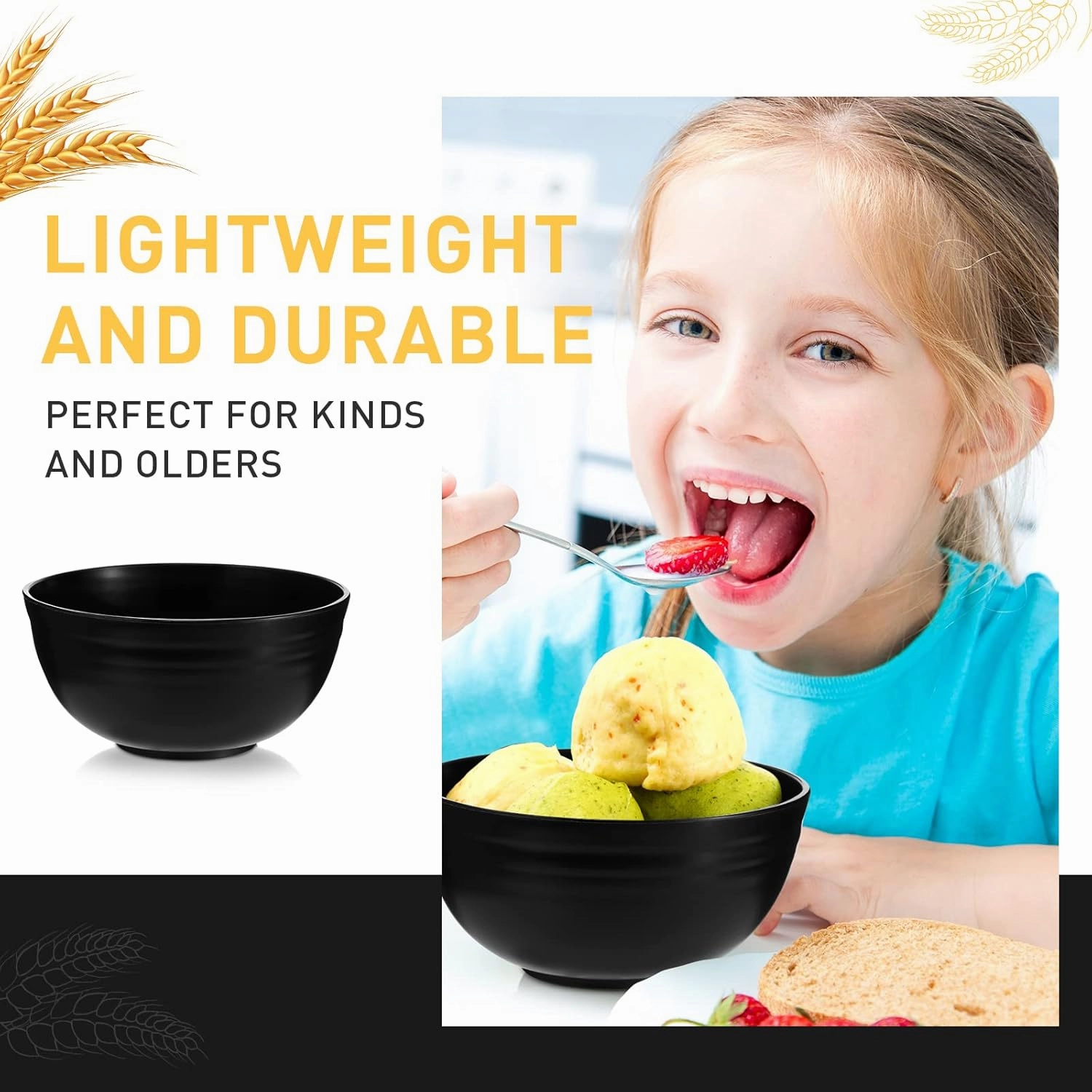 Geosar 18 Pcs Unbreakable Cereal Bowls 24 Oz Microwave and Dishwasher Safe Wheat Straw Fiber Lightweight Bowl for Soup Kitchen Serving Salad Dishes Oatmeal(Black)