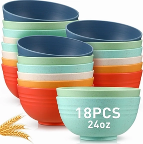 Geosar 18 Pcs Unbreakable Cereal Bowls 24 Oz Microwave and Dishwasher Safe Wheat Straw Fiber Lightweight Bowl for Soup Kitchen Serving Salad Dishes Oatmeal(Soft Colors)