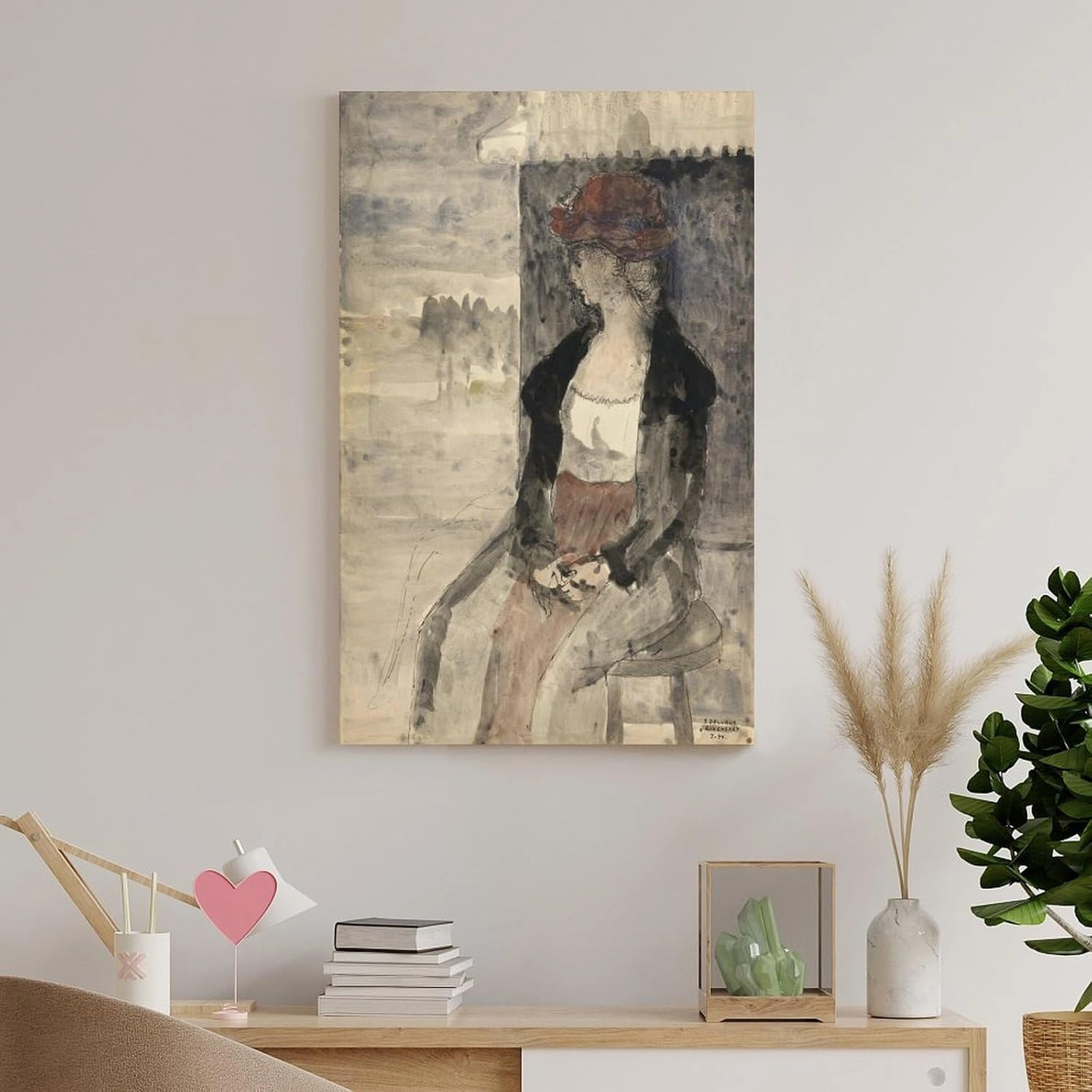 GHUYTKN PAUL DELVAUX Femme Au Châle, Assise High-Definition Spray-Painted Oil Paintings for Versatile Decor - Home & Commercial Canvas Wall Art Poster Decorative Bedroom Modern Home Print Picture Artw