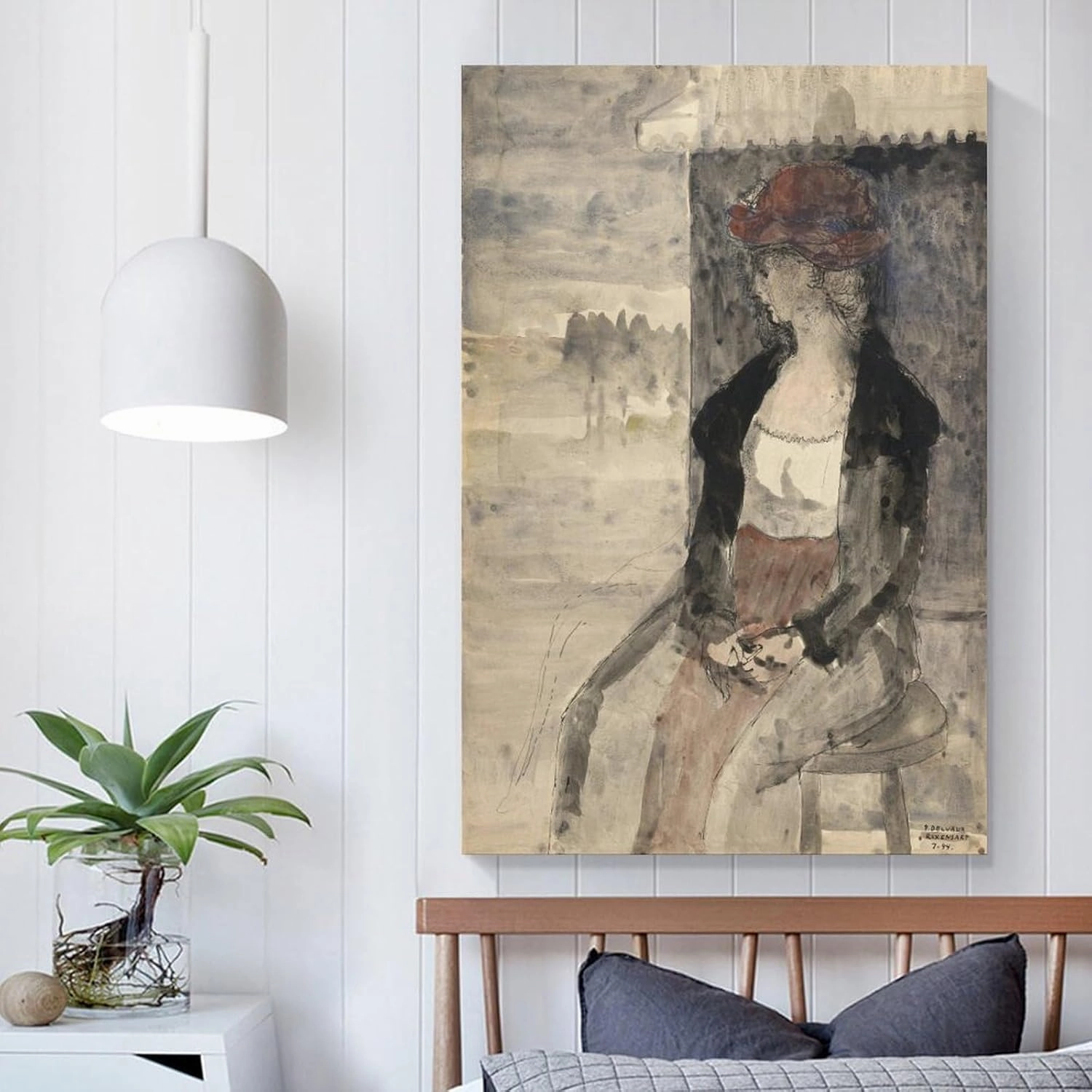 GHUYTKN PAUL DELVAUX Femme Au Châle, Assise High-Definition Spray-Painted Oil Paintings for Versatile Decor - Home & Commercial Canvas Wall Art Poster Decorative Bedroom Modern Home Print Picture Artw