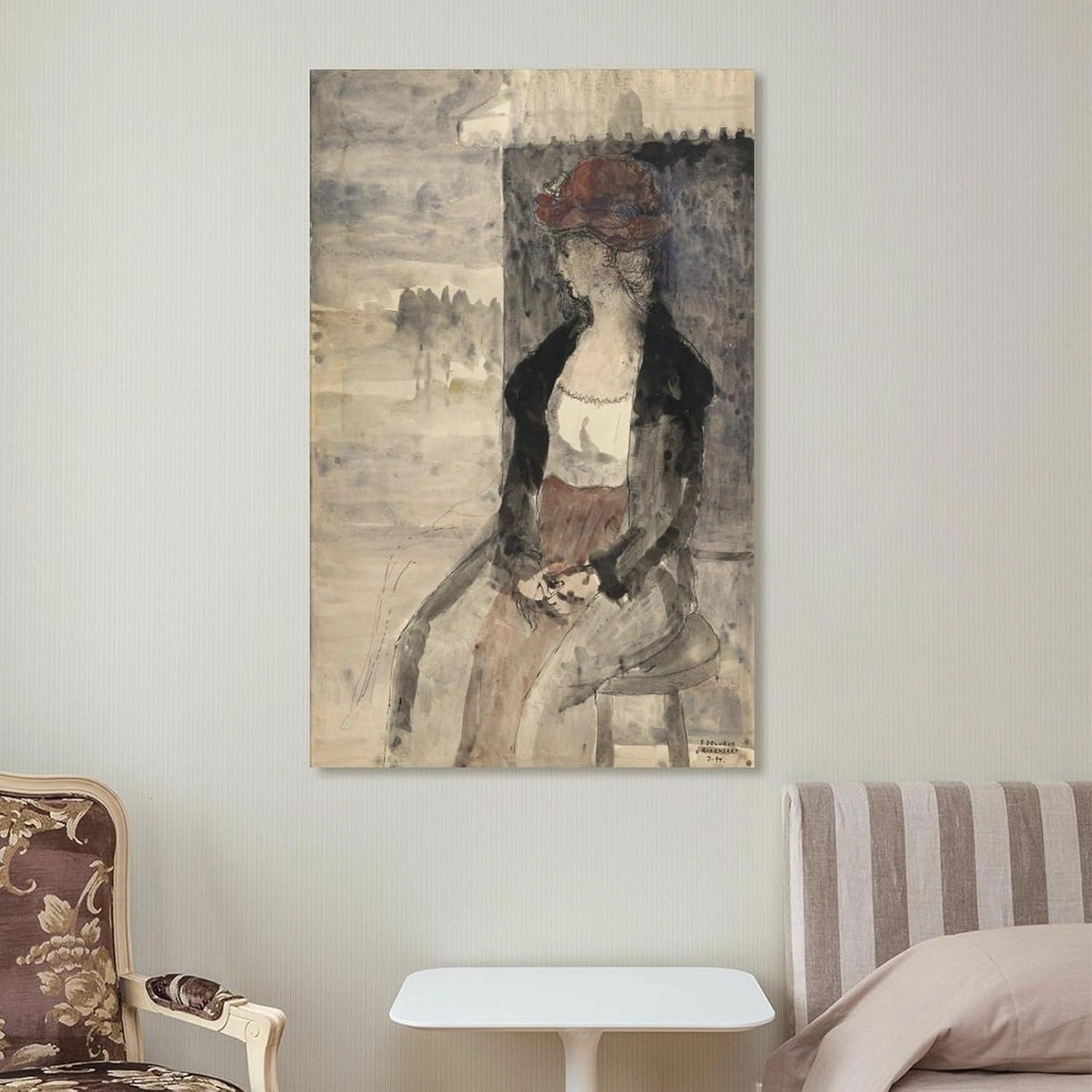 GHUYTKN PAUL DELVAUX Femme Au Châle, Assise High-Definition Spray-Painted Oil Paintings for Versatile Decor - Home & Commercial Canvas Wall Art Poster Decorative Bedroom Modern Home Print Picture Artw