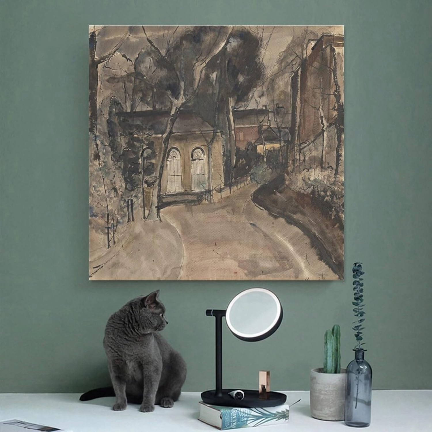 GHUYTKN PAUL DELVAUX L'Église Des Awirs High-Definition Spray-Painted Oil Paintings for Versatile Decor - Home & Commercial Artworks Canvas Poster Room Aesthetic Wall Art Prints Home Modern Decor Fram
