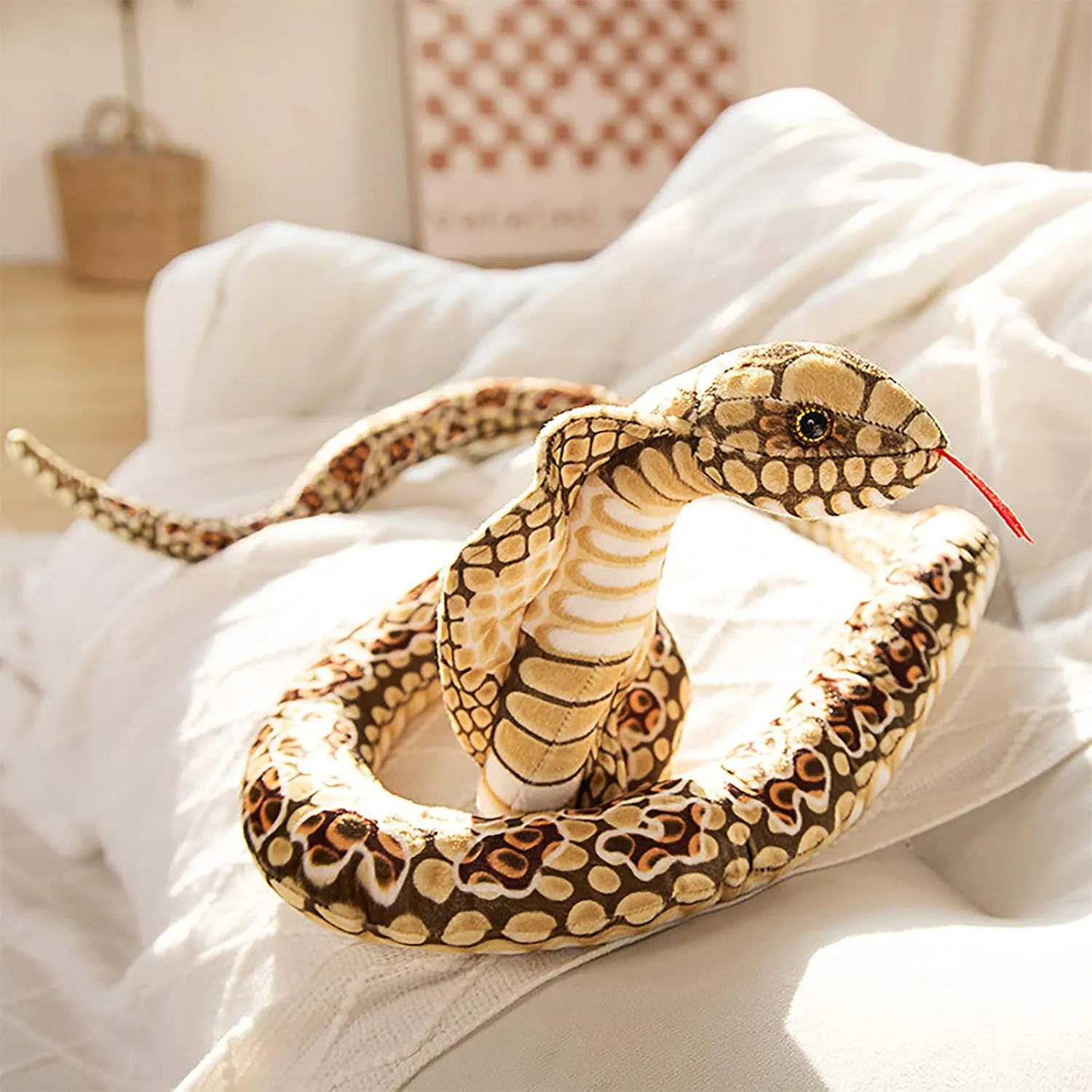 Giant King Cobra Snake Stuffed Animal, 67in Long Large Realistic Snake Plush Doll Cute Cobra Soft Cuddly Plushie Toy Christmas Birthday Gift for Kids Lifelike Snake Halloween Prank Props Toys Decor