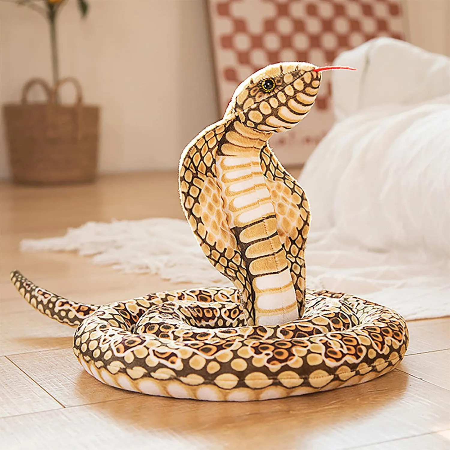 Giant King Cobra Snake Stuffed Animal, 67in Long Large Realistic Snake Plush Doll Cute Cobra Soft Cuddly Plushie Toy Christmas Birthday Gift for Kids Lifelike Snake Halloween Prank Props Toys Decor