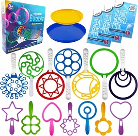 Giant Bubble Wands, Bubble Toys, Large Blowing Rings, Variety Shapes Set for Big Soap Bubbles, Includes Huge Bubble Mix Solution Kit 19 Pack, Summer Party, Park Beach Fun Activities