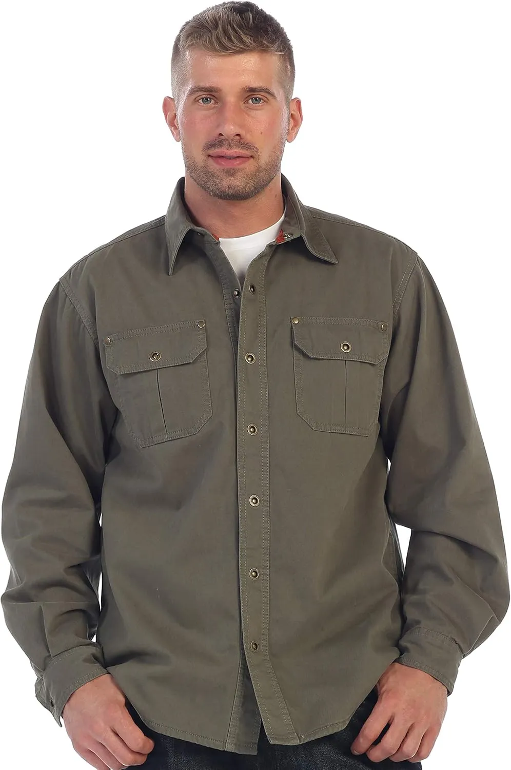 Gioberti Men's 100% Cotton Brushed and Soft Twill Shirt Jacket with Flannel Lining