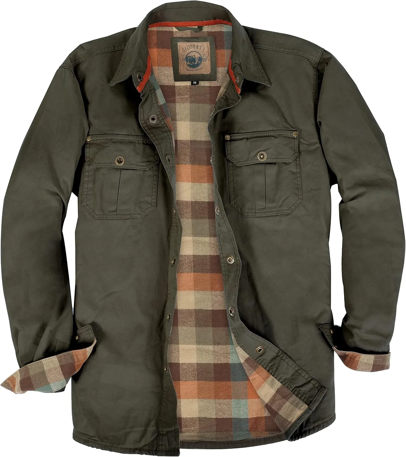 Gioberti Men's 100% Cotton Brushed and Soft Twill Shirt Jacket with Flannel Lining