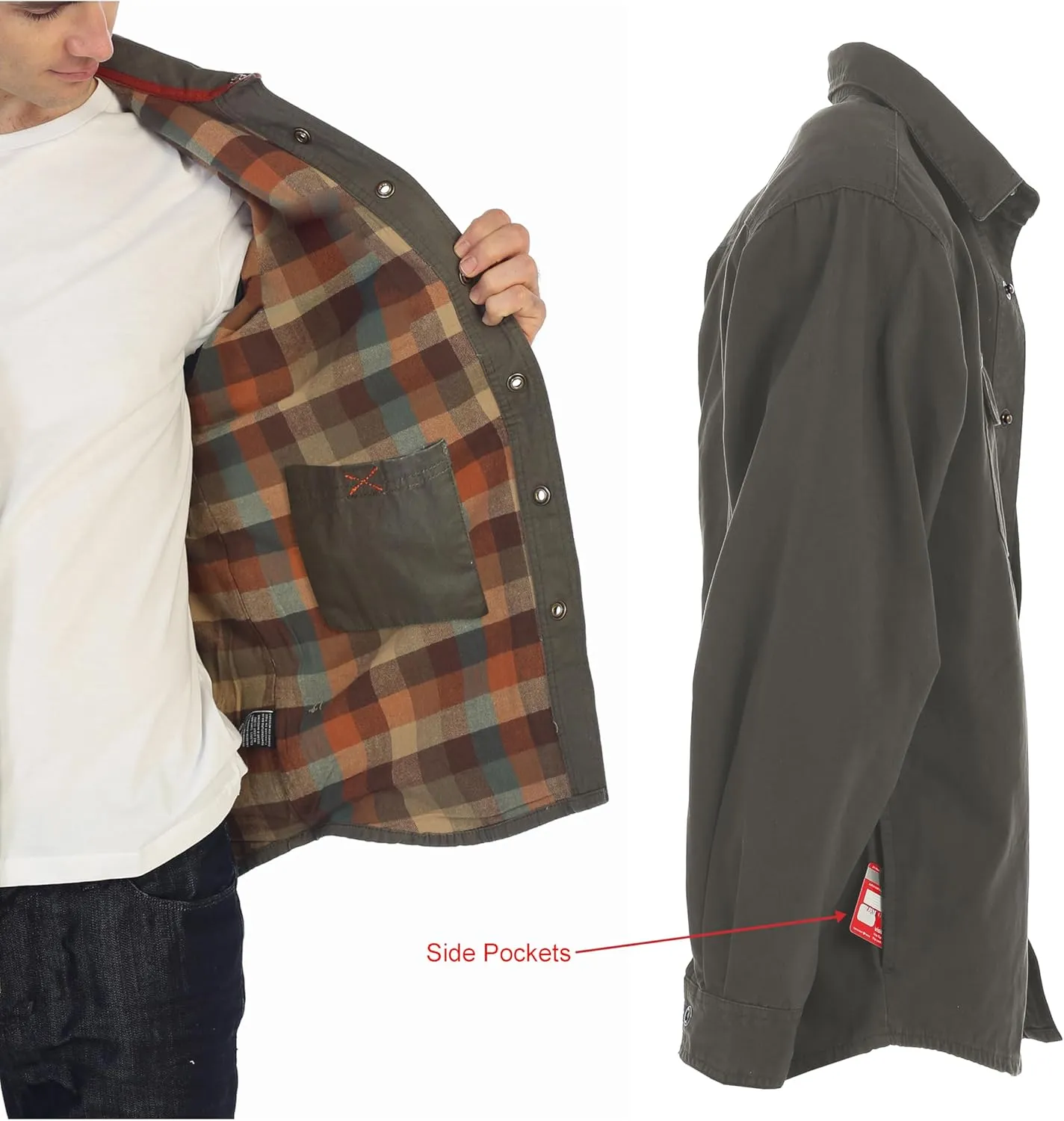 Gioberti Men's 100% Cotton Brushed and Soft Twill Shirt Jacket with Flannel Lining