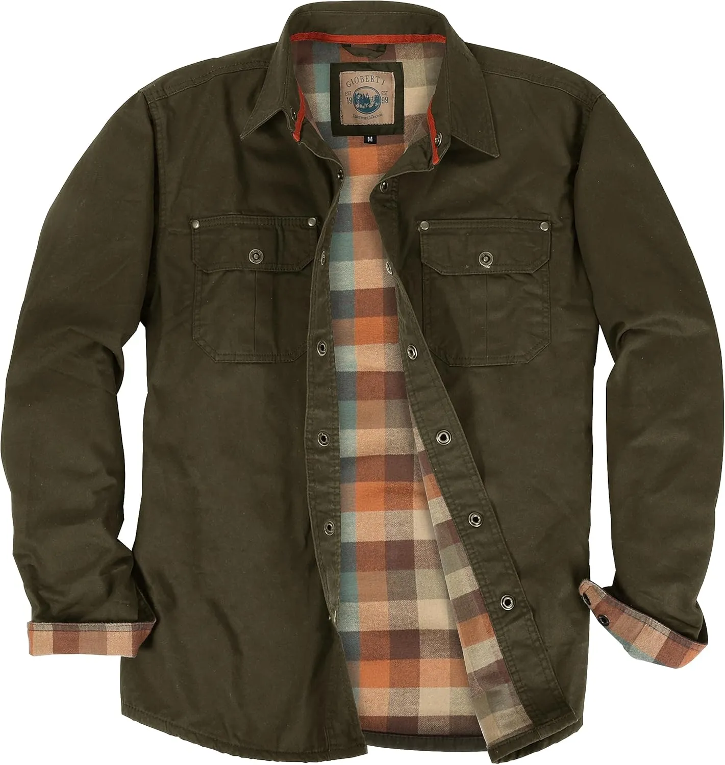 Gioberti Men's 100% Cotton Brushed and Soft Twill Shirt Jacket with Flannel Lining