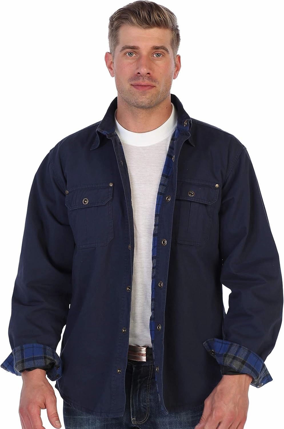 Gioberti Men's 100% Cotton Brushed and Soft Twill Shirt Jacket with Flannel Lining