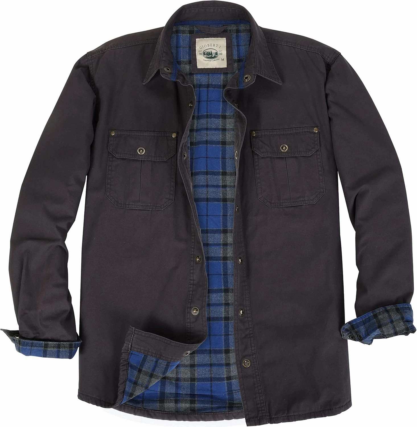 Gioberti Men's 100% Cotton Brushed and Soft Twill Shirt Jacket with Flannel Lining