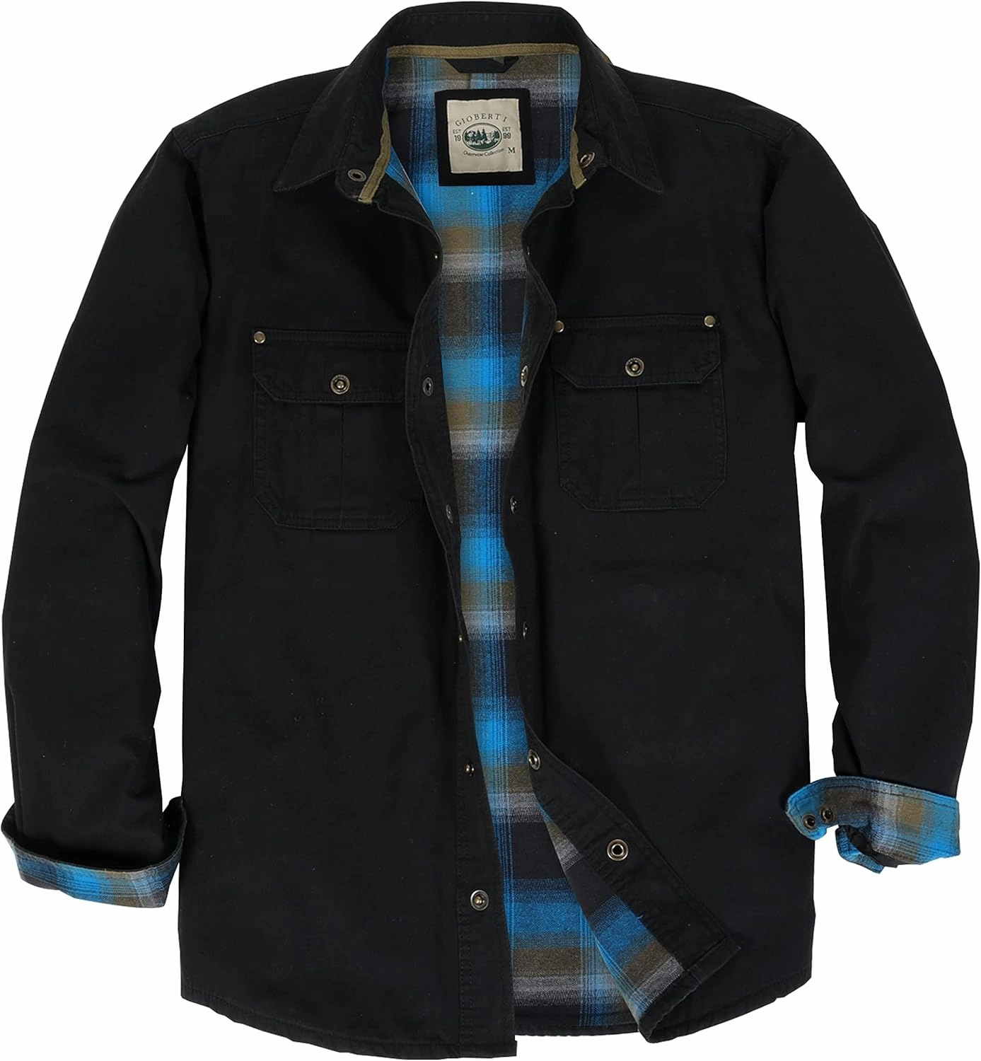 Gioberti Men's 100% Cotton Brushed and Soft Twill Shirt Jacket with Flannel Lining