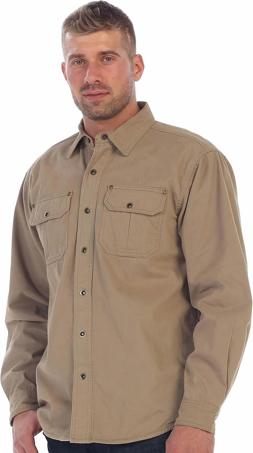 Gioberti Men's 100% Cotton Brushed and Soft Twill Shirt Jacket with Flannel Lining