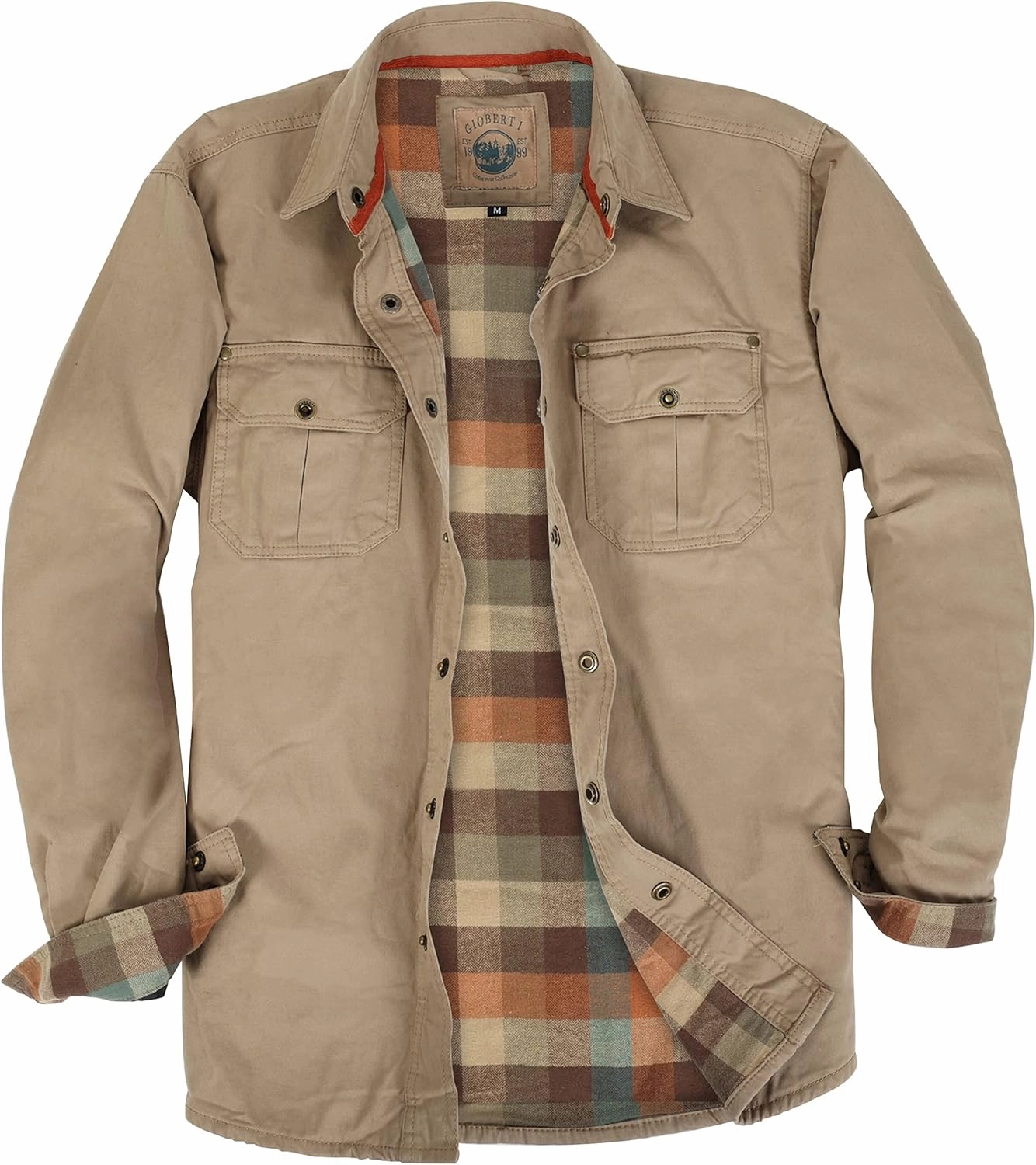 Gioberti Men's 100% Cotton Brushed and Soft Twill Shirt Jacket with Flannel Lining