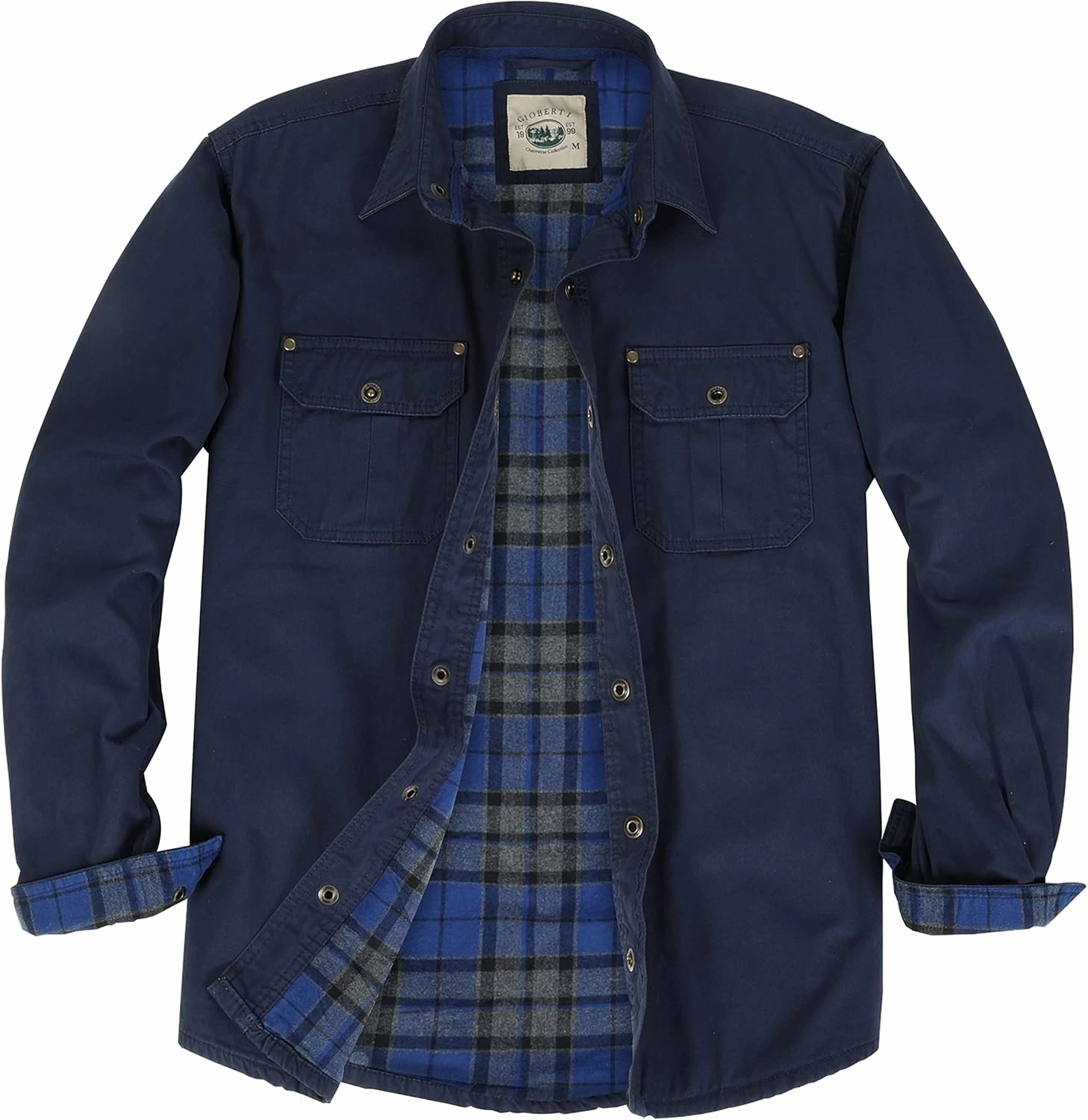 Gioberti Men's 100% Cotton Brushed and Soft Twill Shirt Jacket with Flannel Lining