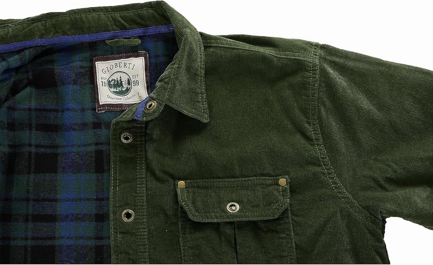 Gioberti Men's 100% Cotton Extremely Soft Corduroy Shirt Jacket with Flannel Lining