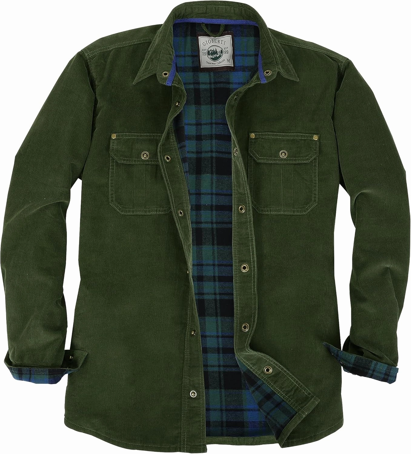 Gioberti Men's 100% Cotton Extremely Soft Corduroy Shirt Jacket with Flannel Lining