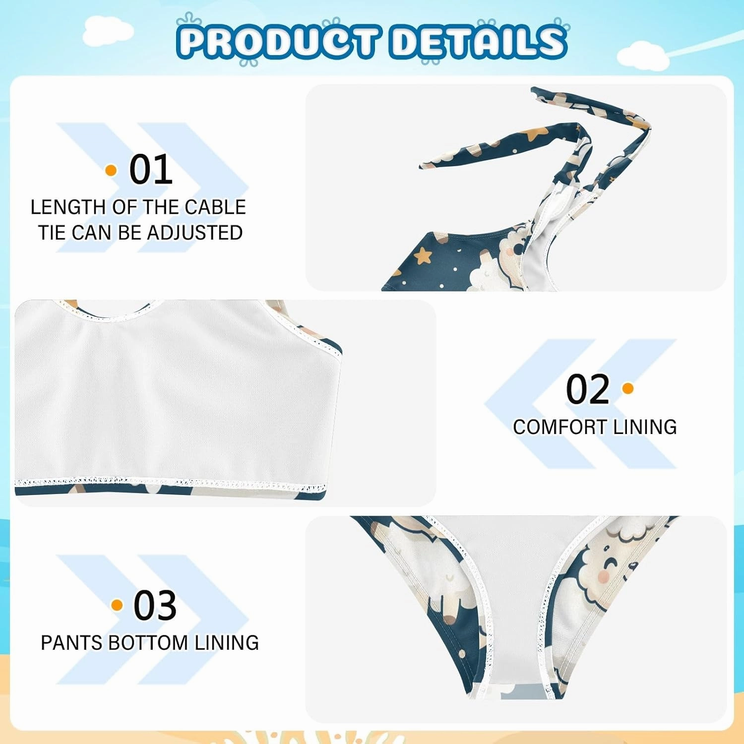 Girls' Bikini Set, Sheep Jumping Clouds Stars Kids Swimsuit 2 Pcs Beach Bathing Suit