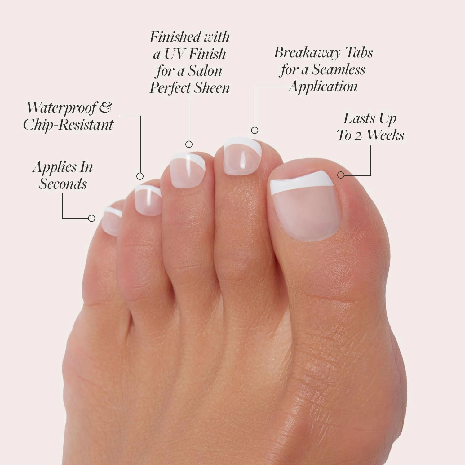 Glamnetic Press On Toenails - MaDamn | Classic White French Tip Fake Toe Nails with a Glossy Finish | 16 Sizes - 32 Toe Nail Kit with Glue