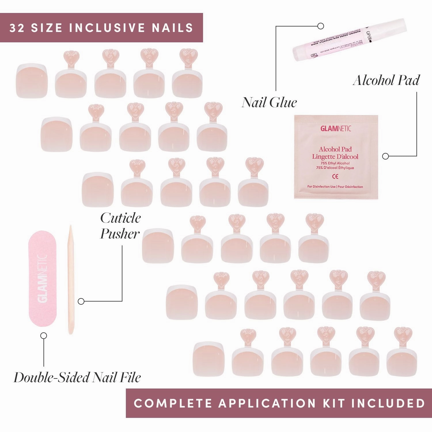 Glamnetic Press On Toenails - MaDamn | Classic White French Tip Fake Toe Nails with a Glossy Finish | 16 Sizes - 32 Toe Nail Kit with Glue