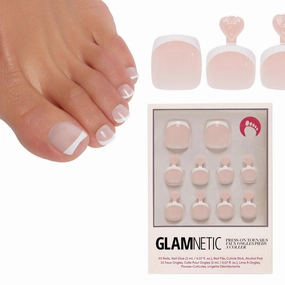 Glamnetic Press On Toenails - MaDamn | Classic White French Tip Fake Toe Nails with a Glossy Finish | 16 Sizes - 32 Toe Nail Kit with Glue