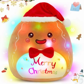 Glow Guards 12-inch Light up Gingerbread Man Plush Pillow, Soft Gingerbread Man Stuffed Animal Toy, LED Christmas Plush Stuffed Pillow Christmas Party Decoration Gift for Kids Boys and Girls