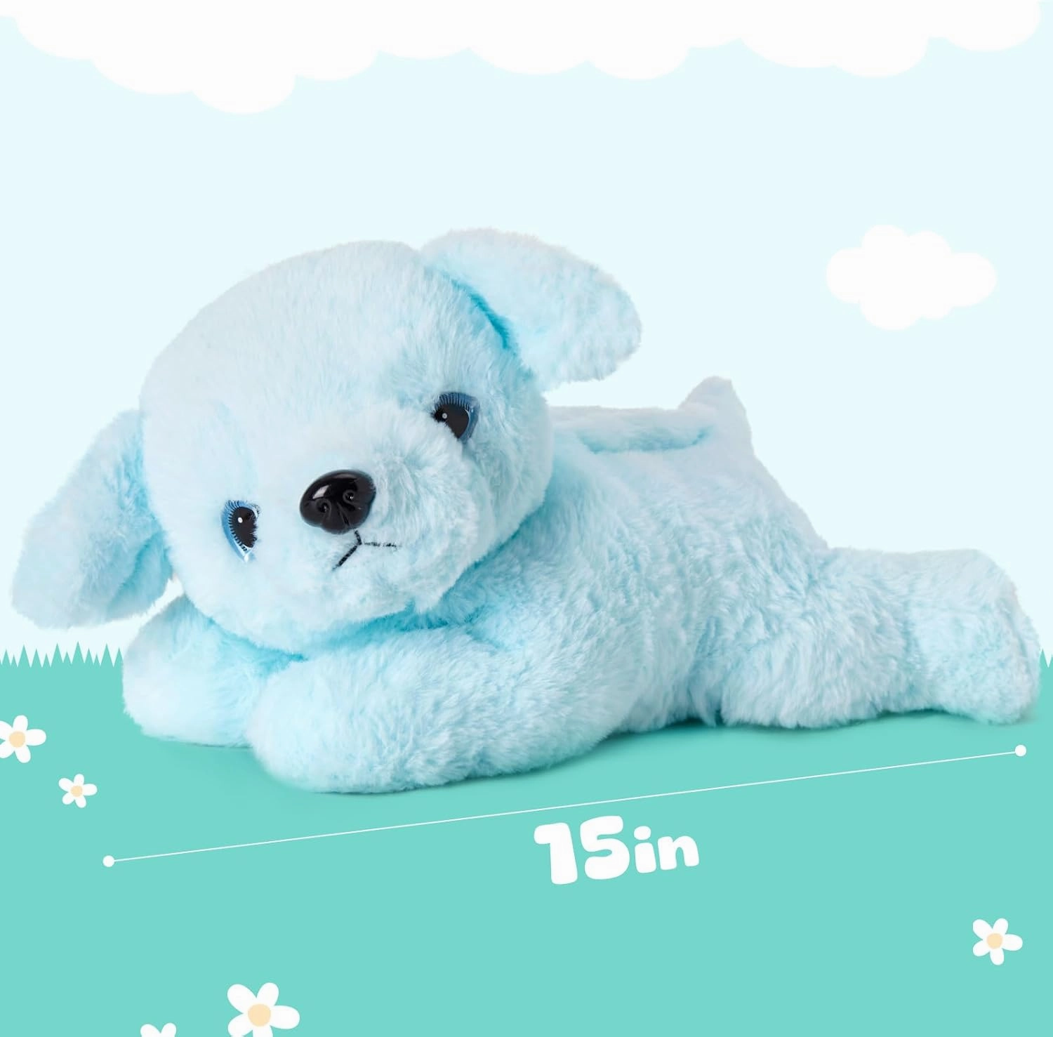 Glow Guards 15'' Blue Musical Dog Plush Soft Stuffed Animal Puppy with LED Night Lights Christmas Children's Day Birthday Gifts for Toddler Kids