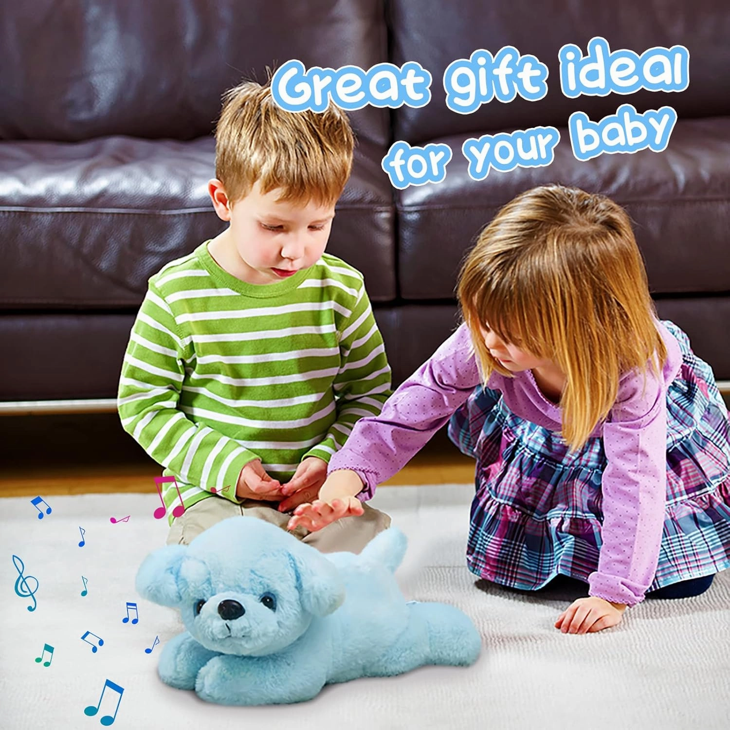 Glow Guards 15'' Blue Musical Dog Plush Soft Stuffed Animal Puppy with LED Night Lights Christmas Children's Day Birthday Gifts for Toddler Kids