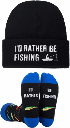 GOAUS Fishing Gifts for Men, Funny Hat and Socks, Fathers Gifts for Him Dad Son Husband Boyfriend Grandpa Boys