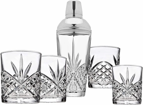 Godinger Martini Shaker Cocktail Shaker with 4 Old Fashioned Whiskey Glasses Barware Set, Dublin Dollection