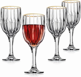 Godinger Wine Glass, Goblet Glass, Stem Glass for Wine, Champagne and Beverages Gold Rim, Set of 4