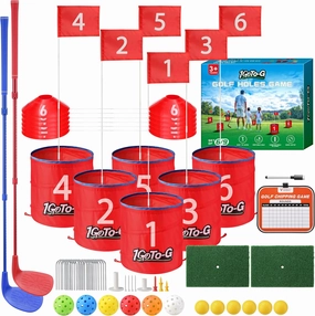 Golf Bucket Game, Backyard Golf Game for Kids and Adults - Portable 6 Holes Golf Course Play Outdoor, Lawn, Park, Beach, Yard, Camping with Club.