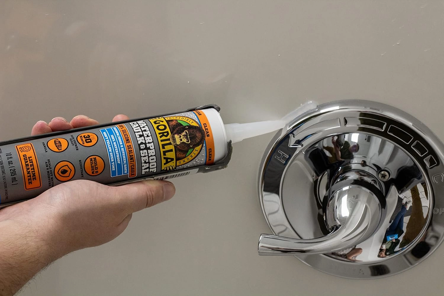 Gorilla Waterproof Caulk & Seal Silicone Sealant, 10Oz Cartridge (Pack of 2) - Clear Caulking Sealant for Kitchen, Window, Bath, Marine, Door and More
