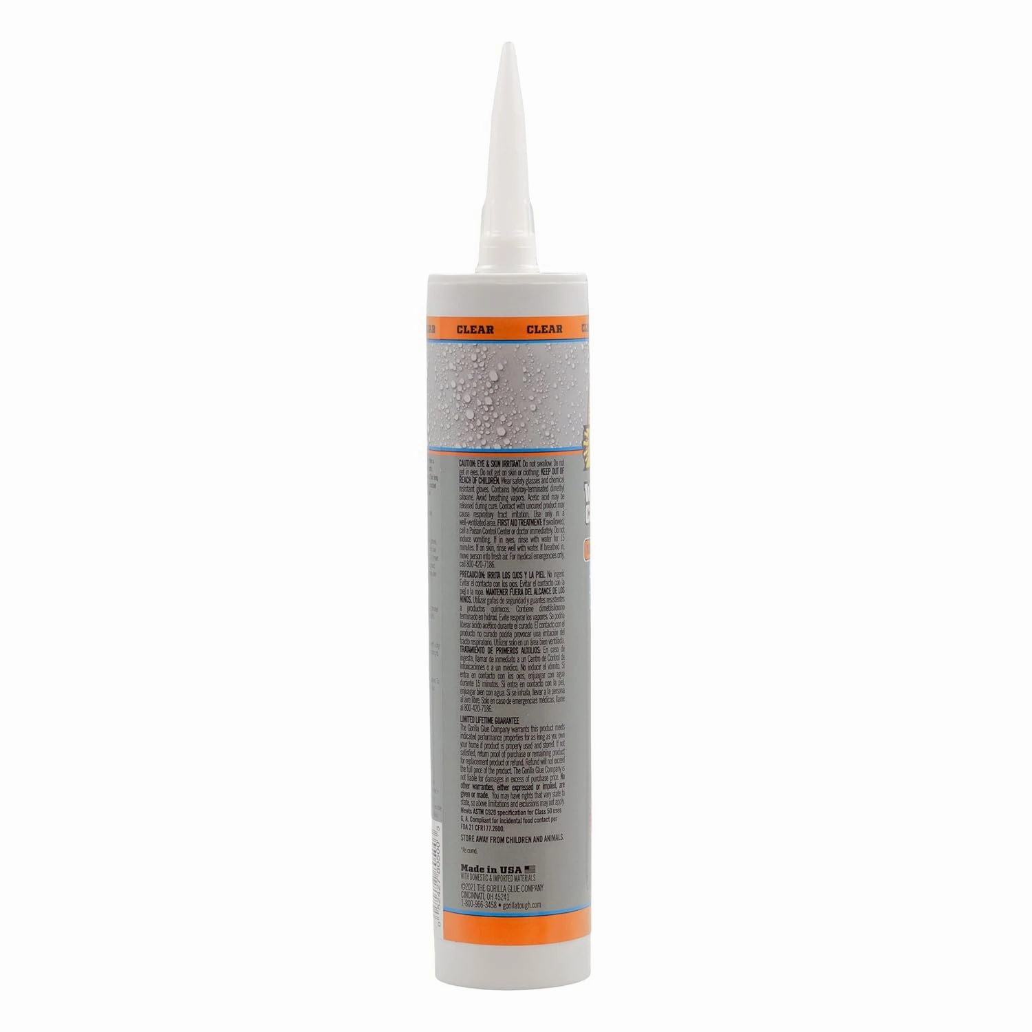 Gorilla Waterproof Caulk & Seal Silicone Sealant, 10Oz Cartridge (Pack of 2) - Clear Caulking Sealant for Kitchen, Window, Bath, Marine, Door and More