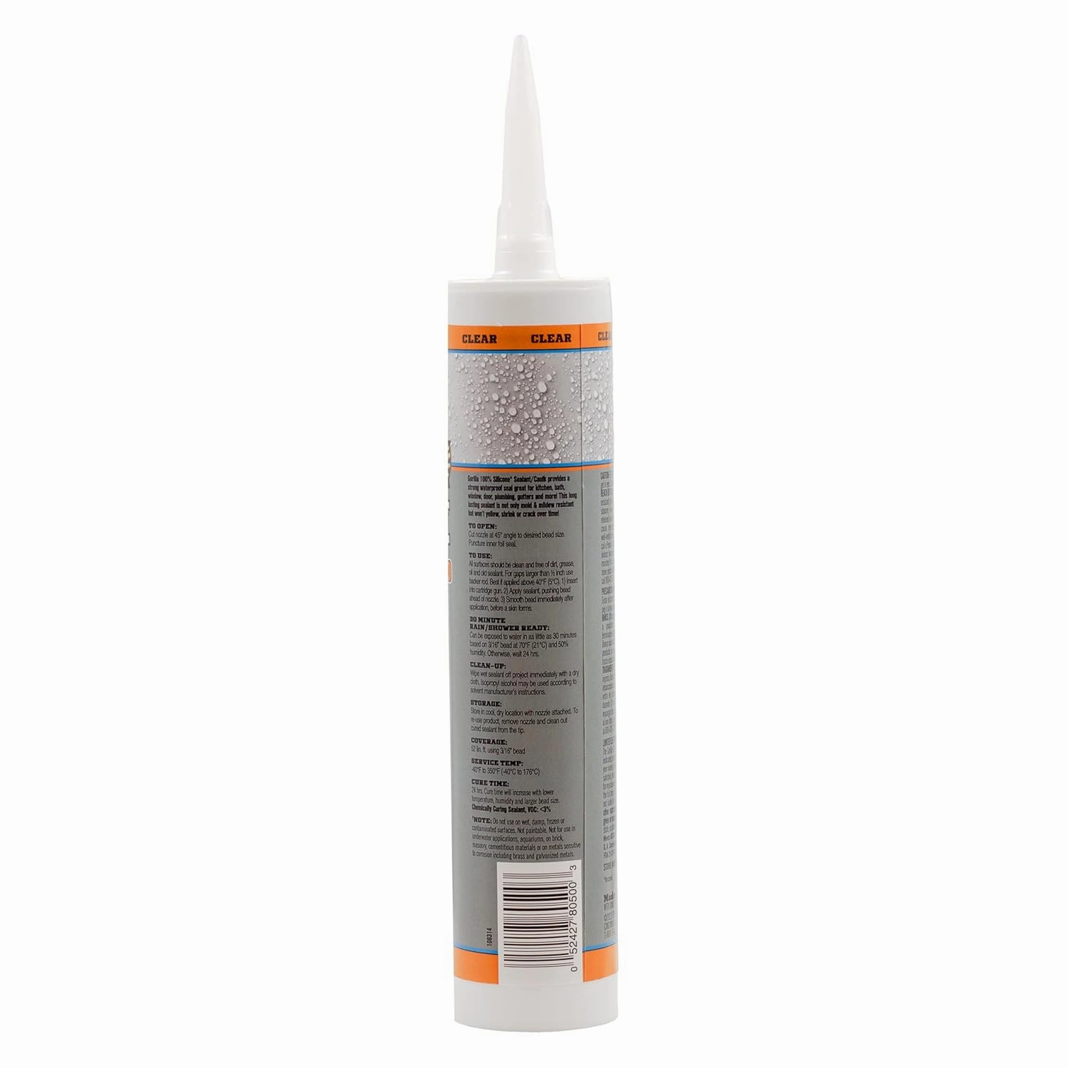 Gorilla Waterproof Caulk & Seal Silicone Sealant, 10Oz Cartridge (Pack of 2) - Clear Caulking Sealant for Kitchen, Window, Bath, Marine, Door and More