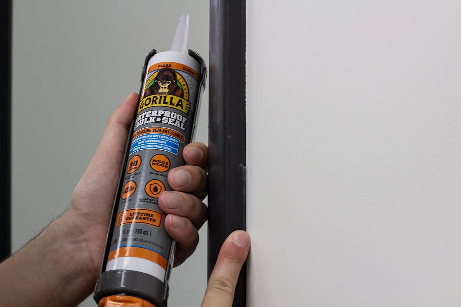 Gorilla Waterproof Caulk & Seal Silicone Sealant, 10Oz Cartridge (Pack of 2) - Clear Caulking Sealant for Kitchen, Window, Bath, Marine, Door and More