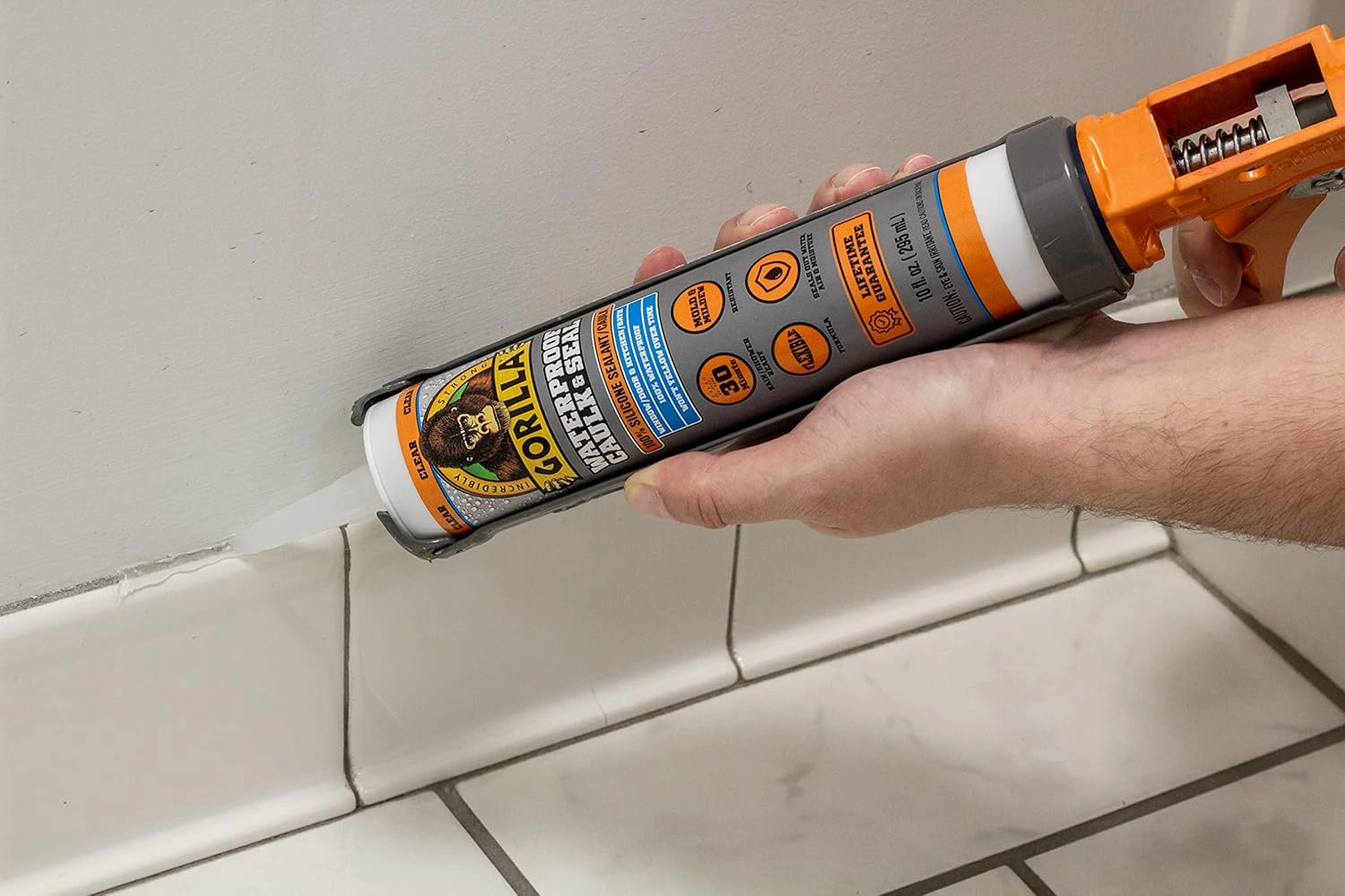 Gorilla Waterproof Caulk & Seal Silicone Sealant, 10Oz Cartridge (Pack of 2) - Clear Caulking Sealant for Kitchen, Window, Bath, Marine, Door and More